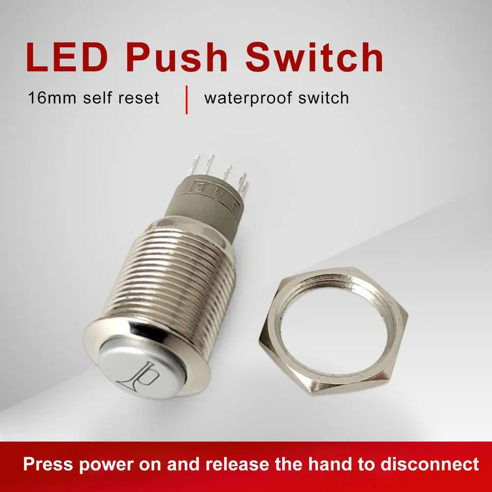 

New 5/8" 12V 16mm LED Power Light Momentary Switch Push Horn Button Metal Switch Push Button Car Latch Speaker Bell Horn