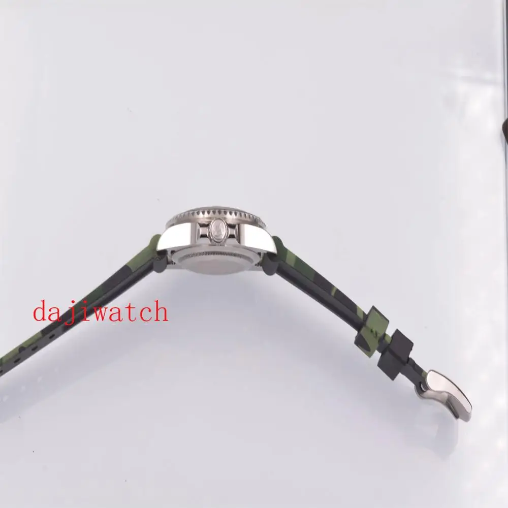 Керамические автоматические мужские часы черные зеленые наручные с резиновым
