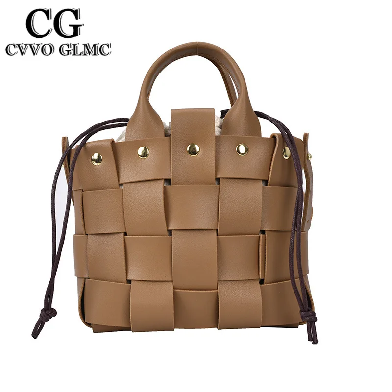 

Cvvo Glmc Weave Mini PU Leather Bucket Crossbody Bags for Women 2021 Summer Branded Luxury Shoulder Handbags and Purses Clutch