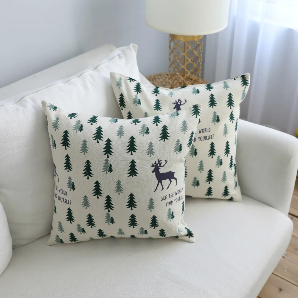 

Linen Cotton Tablecloth Green Tree Fawn Washable Dinner Comfortable Tablecloth Christmas Wedding Banquet