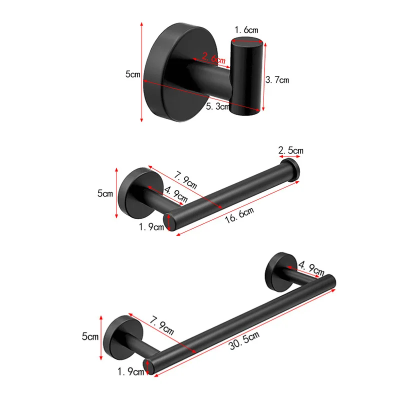 Набор аксессуаров для ванной комнаты из нержавеющей стали черный крючок халата