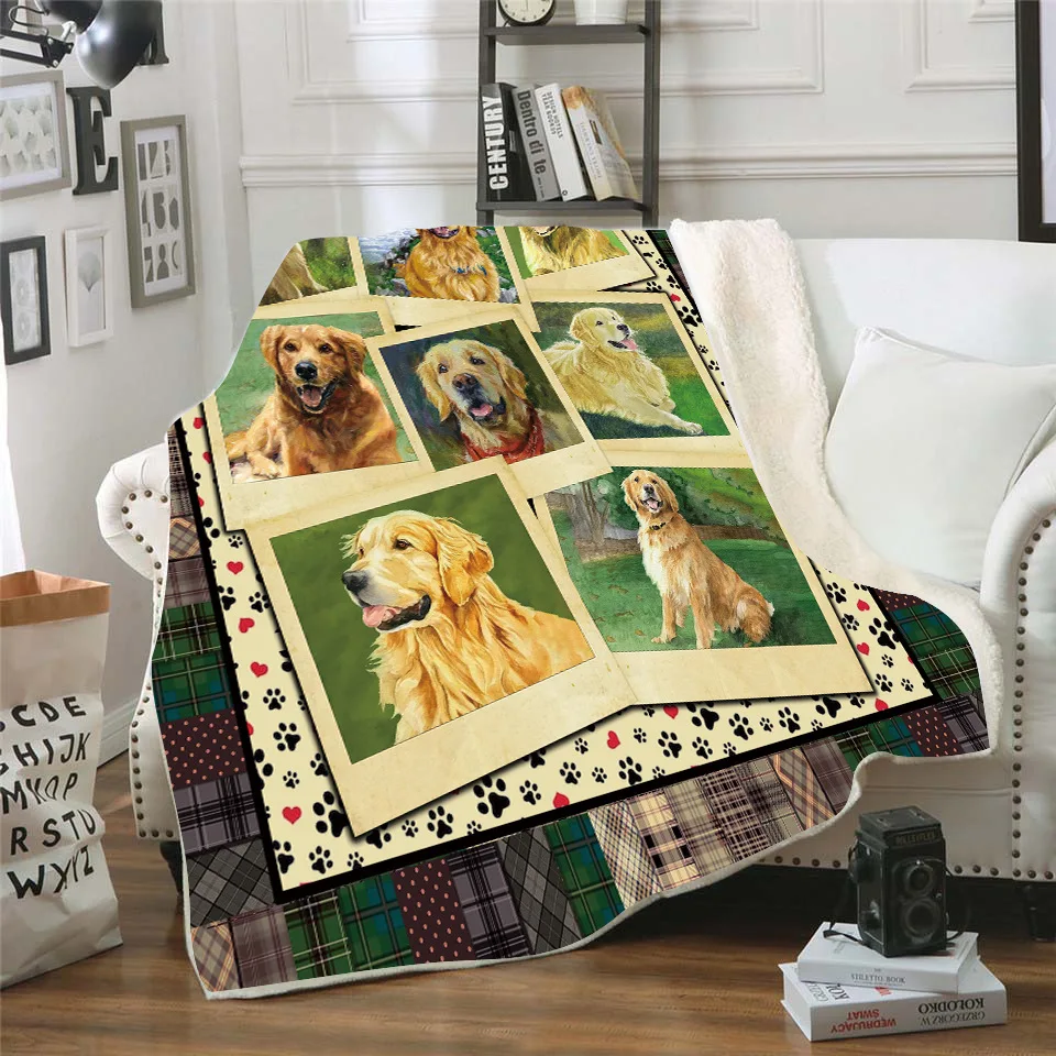 

Флисовое одеяло с 3D-принтом золотистого ретривера для кровати, густое одеяло для пешего туризма и пикника, модное покрывало, одеяло из шерпы