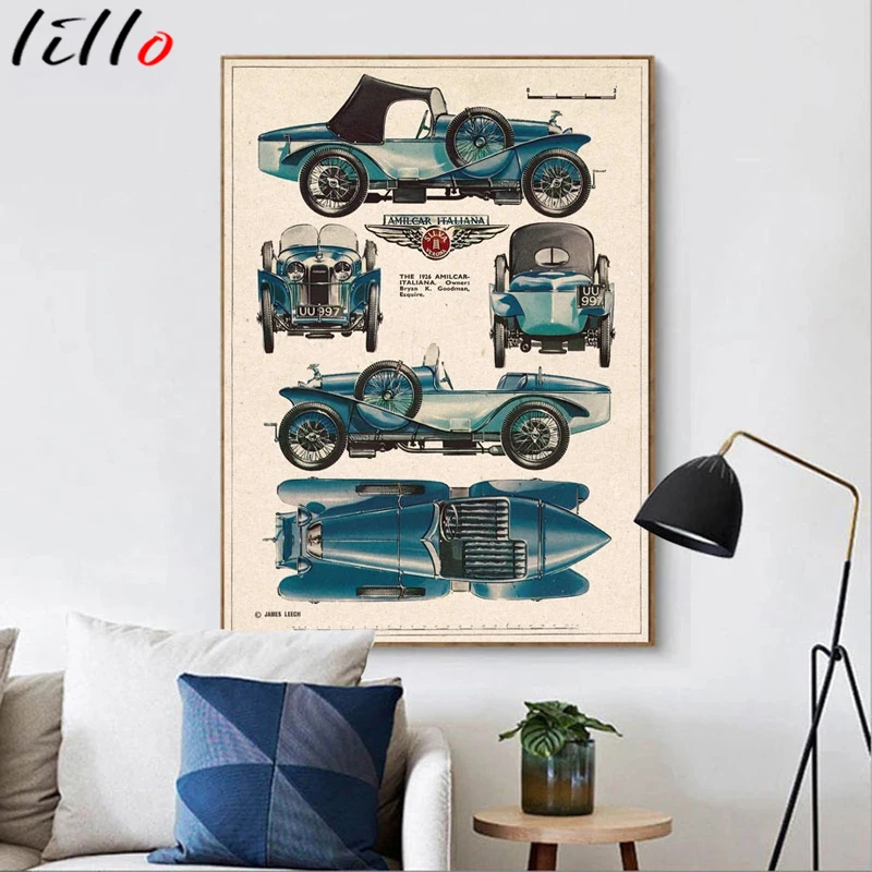 Настенная Картина на холсте с классическими гоночными искусствами Bugatti