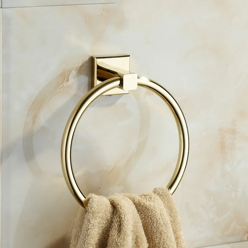 

European Gold Solid Brass Polished Towel Holder/Towel Rings Rack Towel Bar Wall Mounted Bathroom Accessories X35