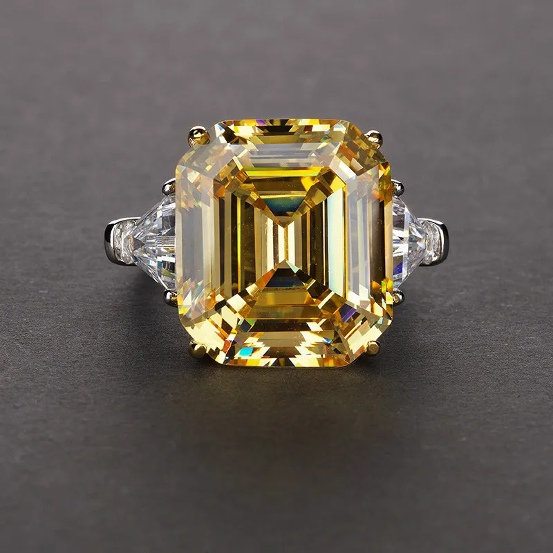 

Gemstone Ring S925 Sterling Silver Ring Rectangular 14*16 Light Pink White Diamond 27 Karat Bride Wedding Luxury Jewelry