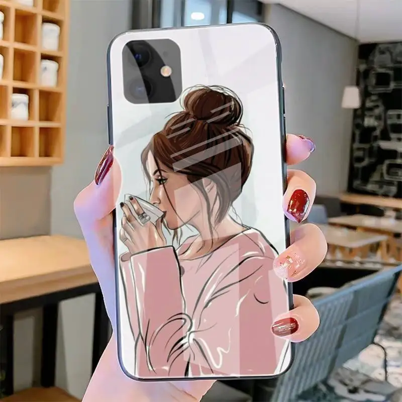 

Fashion Beautiful Girl Pattern Phone Case Tempered Glass For Iphone6plus 6S 7 7plus 8 X XS XSmax XR 11 12 Pro Max 12mini