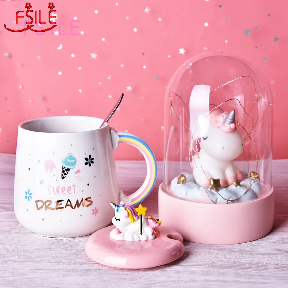 FSILE креативная кружка с крышкой ложка для девочки керамическая чашка кофе милая
