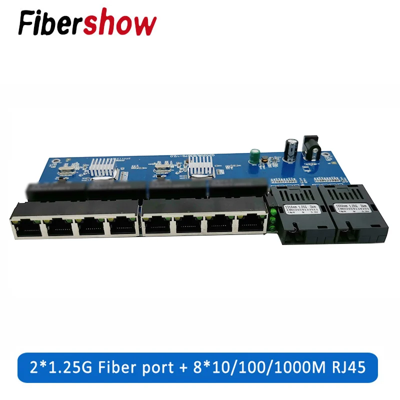 Гигабитный Ethernet коммутатор волоконно оптический медиа конвертер PCBA 8 RJ45 UTP и 2 SC