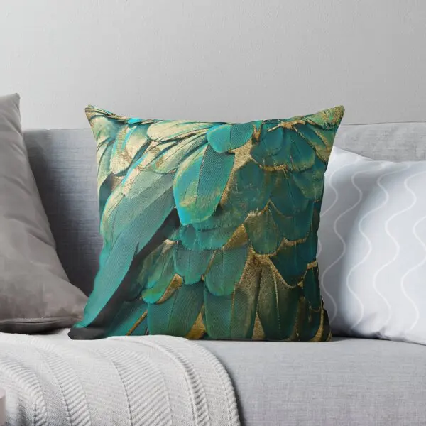 

Feather Glitter Teal and Gold Soft ative Throw Pillow Cover Print Pillow Case Waist Cushion Pillows NOT Included