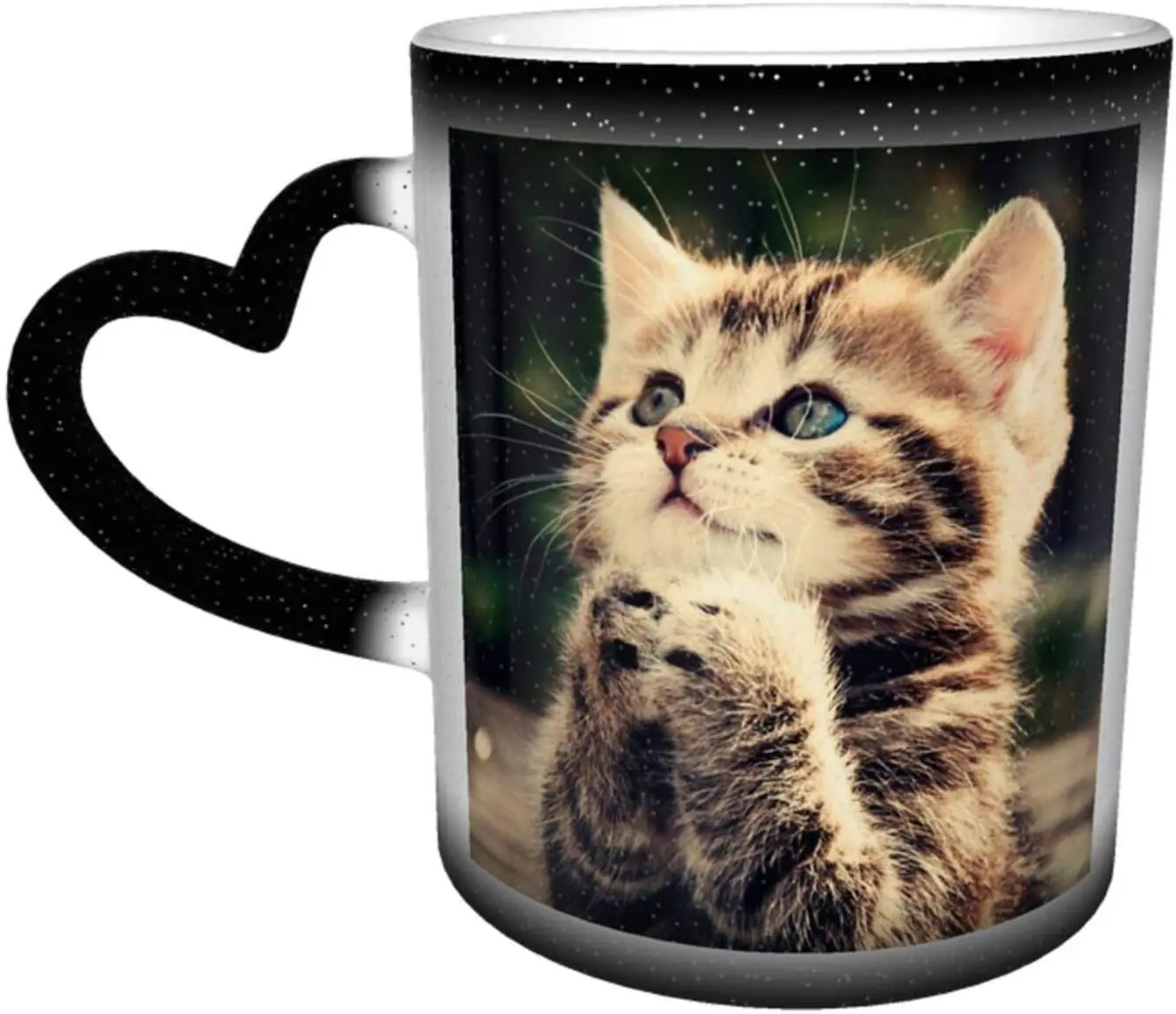 

Custom Color Changing Ceramic Coffee Cup Praying Cute Kitten Animal Cat Magic Teacup Heat Sensitive Unique Novel
