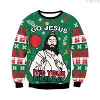 men women ugly christmas sweaters jumpers tops happy birthday jesus sweater green 3d funny printed holiday party xmas sweatshirt