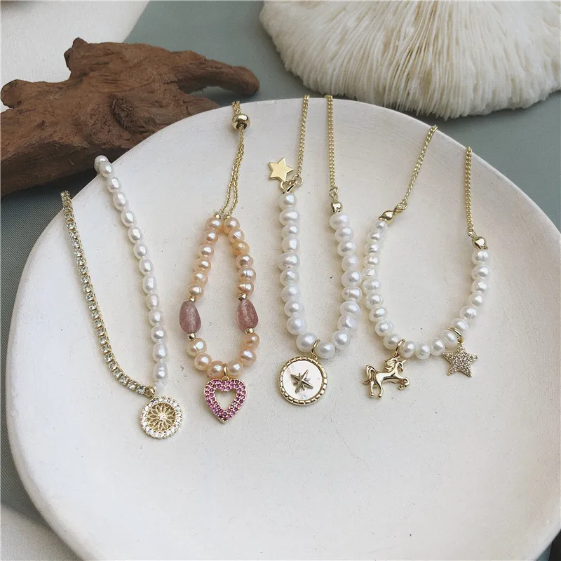 FFLACELL Романтический Милый необычный браслет с натуральным жемчугом регулируемый