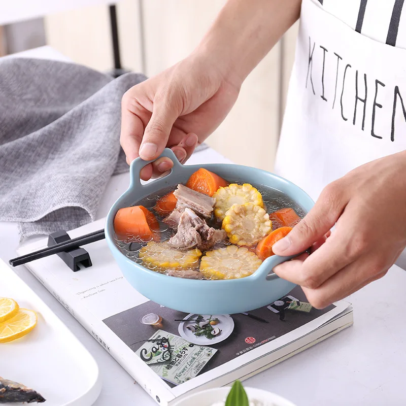 

Ceramic Salad Dessert Fruit Bowl Baking Bowls With Handle Breakfast Baking Roast Bowl Home Soup Bowls Kitchen Tableware
