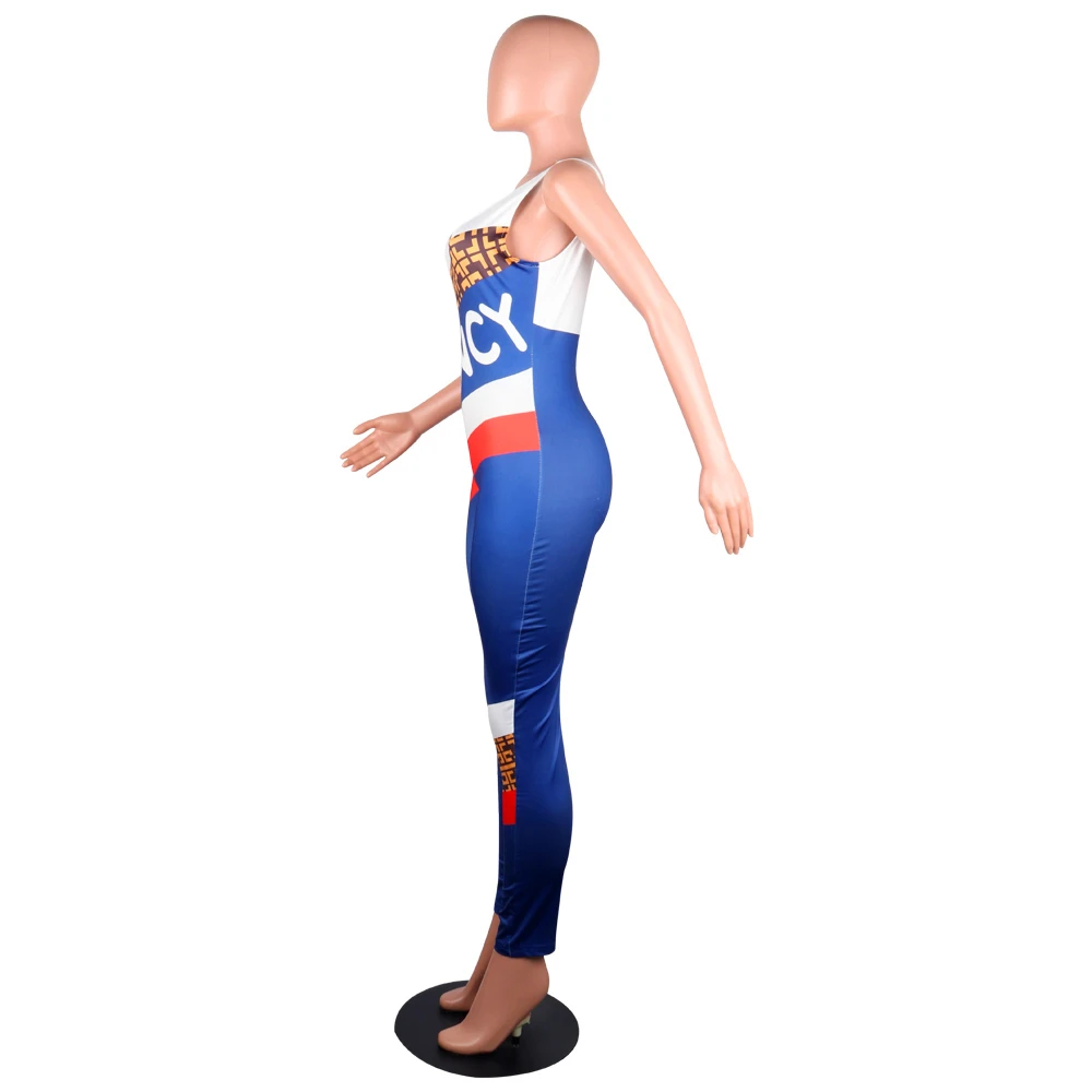 Новый Модный летний комбинезон с буквенным принтом сексуальный прострочкой