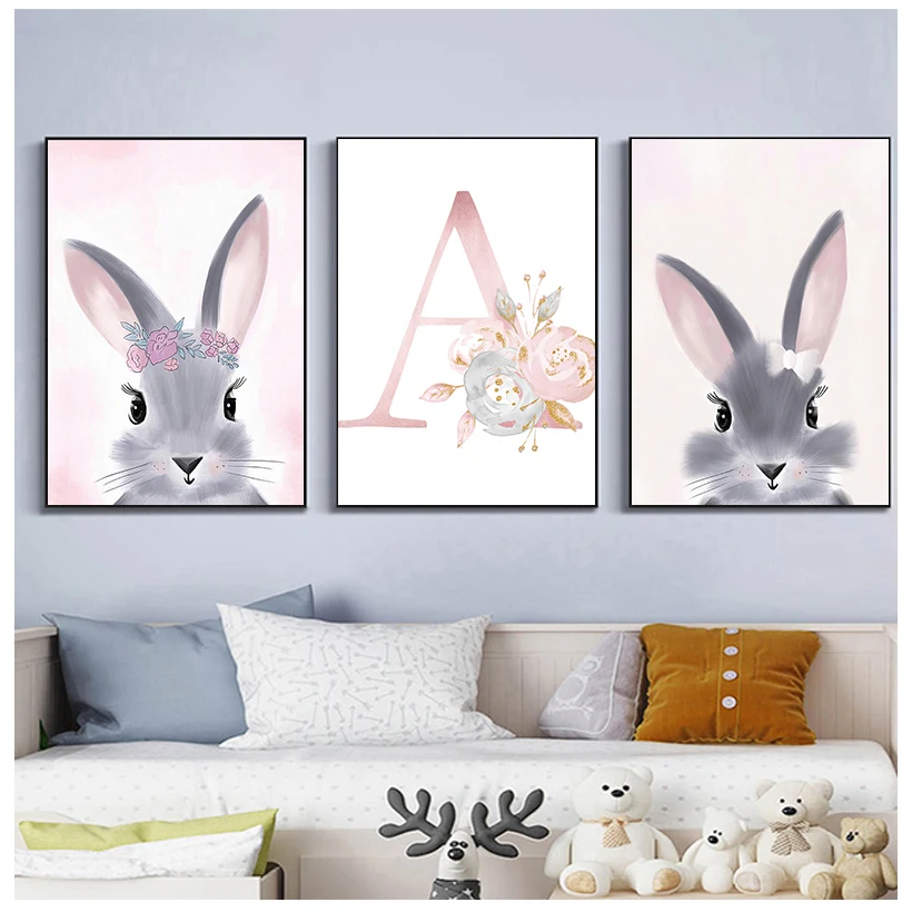 

Картина на холсте с именем девочки, цветочный принт, розовый, Постер с единорогом