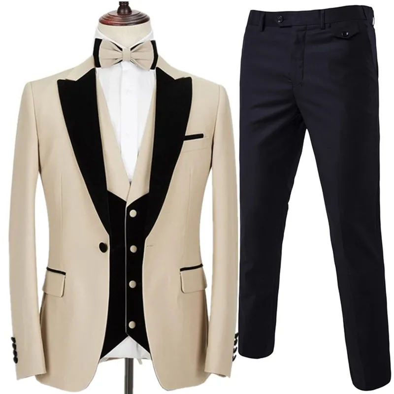 

3 Pcs Set Custom Made / 2021 Fashion New Men's Casual Boutique Business Two-color Stitching Suit Blazers Jacket Coat Vest Pants
