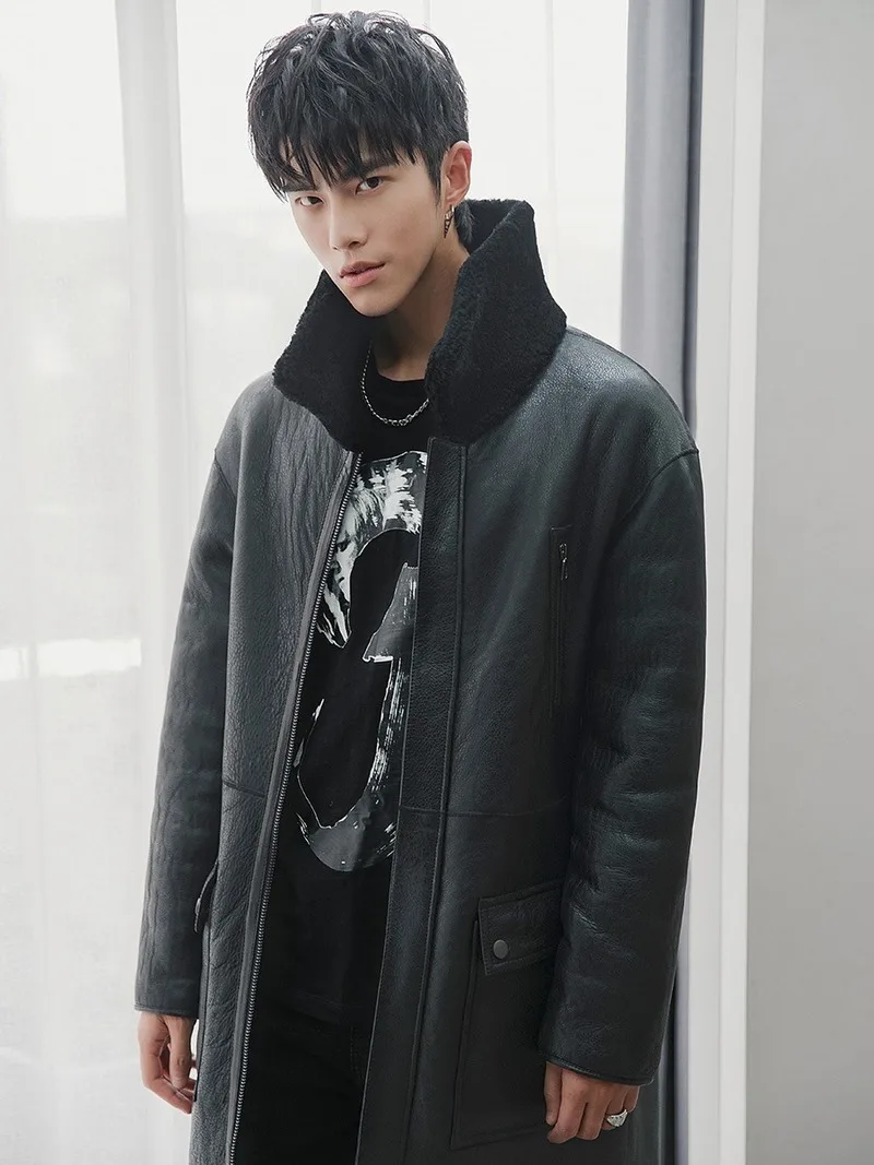 Шуба мужская из натуральной овечьей шерсти двусторонняя длинная 18281 | Мужская