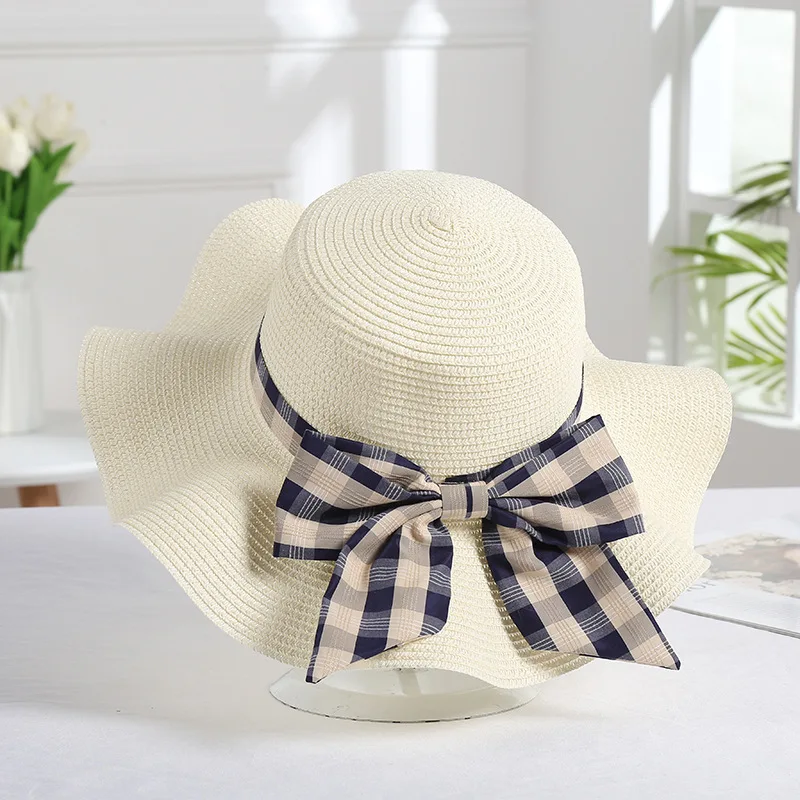 

Foldable Straw Summer Sun Hat For Women Wide Brim Panama Fedora Cruise Travel Beach Hat Bow Beach Hat UV Protection