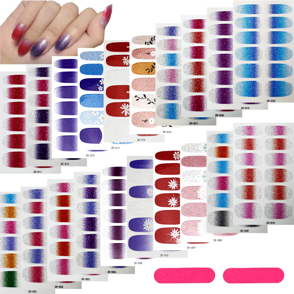 

12 наконечников/лист, градиентные цветные блестящие наклейки для ногтевого дизайна, полная накладка на лак для ногтей, наклейки «сделай сам»...