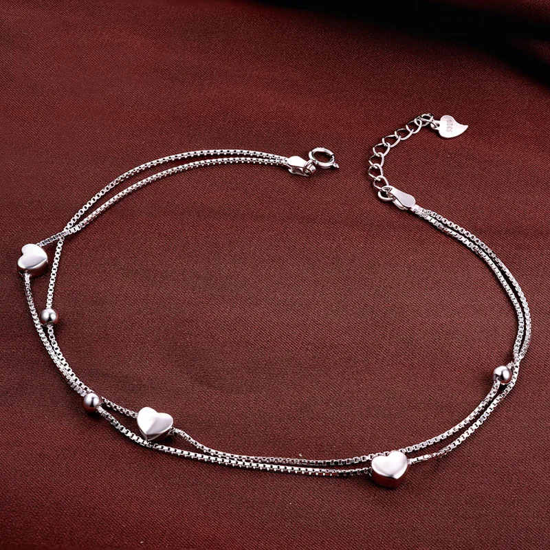 

Ankle bracelet silver 925 Heart Infinity Anklet Bracelets Heart Pendant Double Box Chain Anklet tobilleras pulsera para tobillo