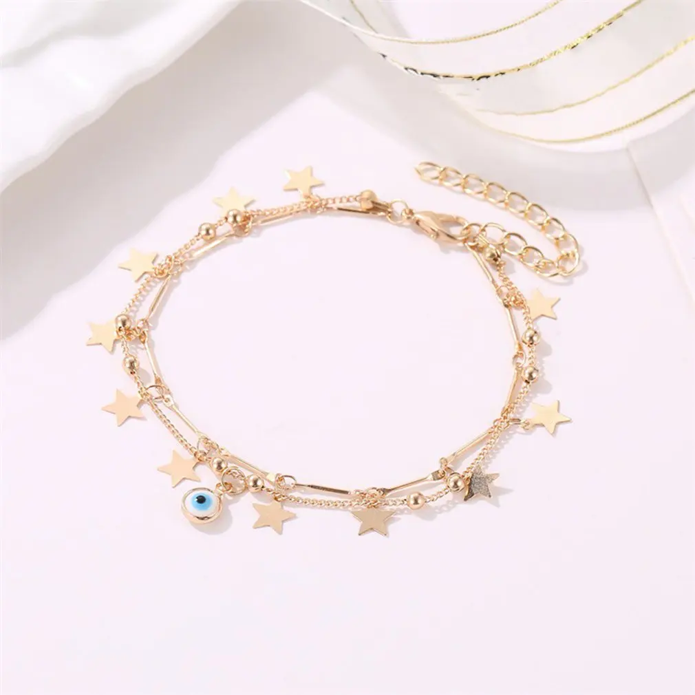 Двухслойные женские летние пляжные браслеты со звездами и луной Модные сандалии
