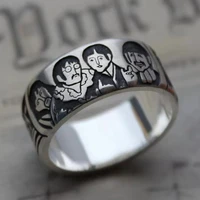 vintage cartoon men women metal alien ring band mechanic spaceship pattern casual party plated hip hop ring jewelry gift
