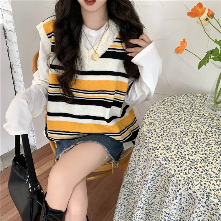 

2020 Autumn Winter Sweater Vest Women V-Neck Knitted Vest Female Sleeveless Loose Women Vest Knit Pullovers