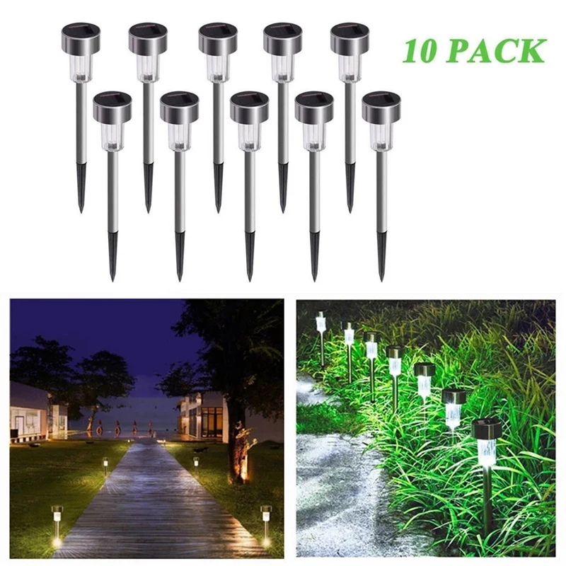 

10Pcs Lawn Lamps Outdoor Stainless Steel Led Solar Lights Yard Lamp Landscape Waterproof Garden Courtyard Decor Light