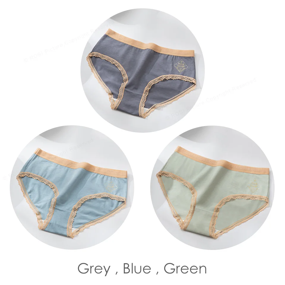 Grey Blue Green Новое поступление, хлопковые бесшовные трусы для женщин, удобные кружевные трусы, антибактериальное белье, женское нижнее белье, 3 шт./партия - Цвет: Grey Blue Green