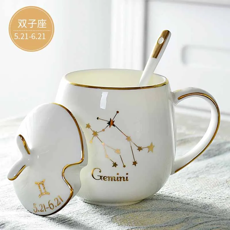 12 Constellation Mugs ceramic lid with spoon bone porcelain milk breakfast cereal couple cups birthday gift gifts 410ML | Дом и сад