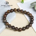 JD круглые бронзовые бусины из натурального камня, 4 6 8 10 12 мм, Diy Шарм, гибкий браслет, коричневый цвет, ювелирные изделия для мужчин и женщин