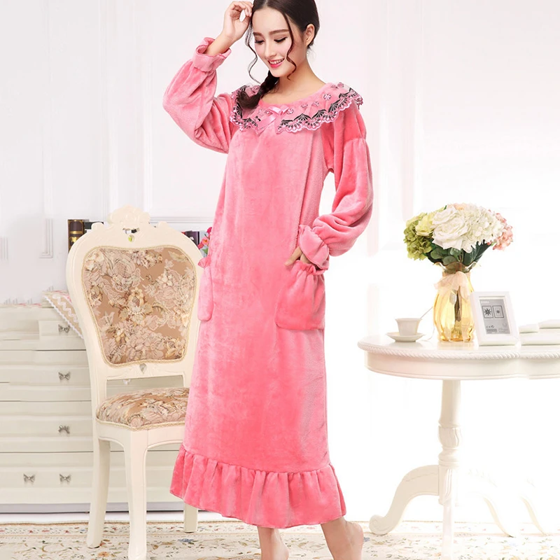 

Халат женский фланелевый флисовый длинный, однотонный мягкий теплый банный халат, одежда для сна, домашняя одежда, зимний