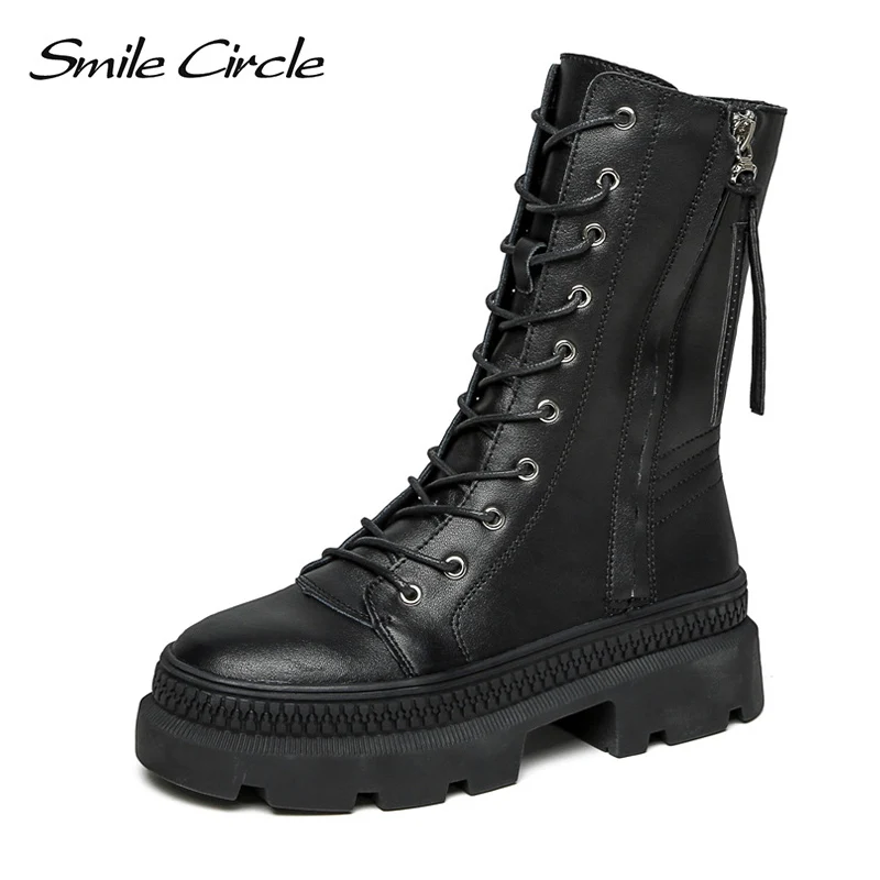 сапоги женские Smile Circle Женские ботинки натуральная кожа платформы Осенний новый