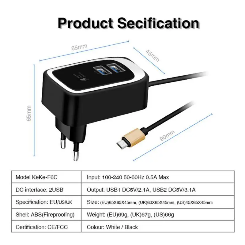 

5V/2.4A USB Charger Quick Charge Fast Charging Power Adapter Charger With Micro Cable Home Travel Charger For Xiaomi For Huawei