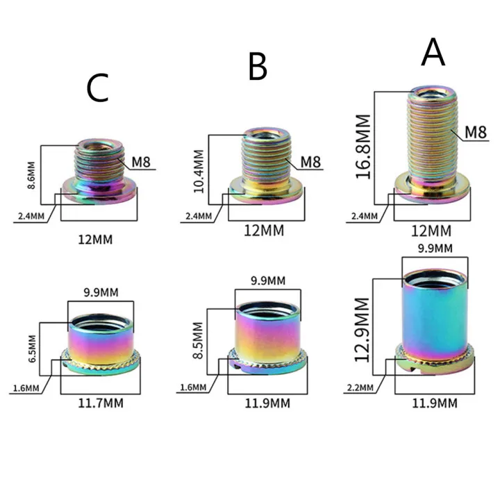 5 шт. радужные самодельные Кривошипные винты MTB дорожный велосипед звездочки M8