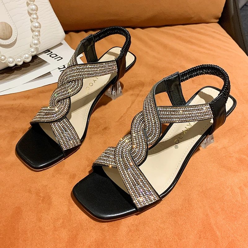 

Lucyever Women Fashion Summer Crystal Sandals Rhinestone Heels Open Toe Shoes Woman Colorful Ladies Beach Flip Flops Slides