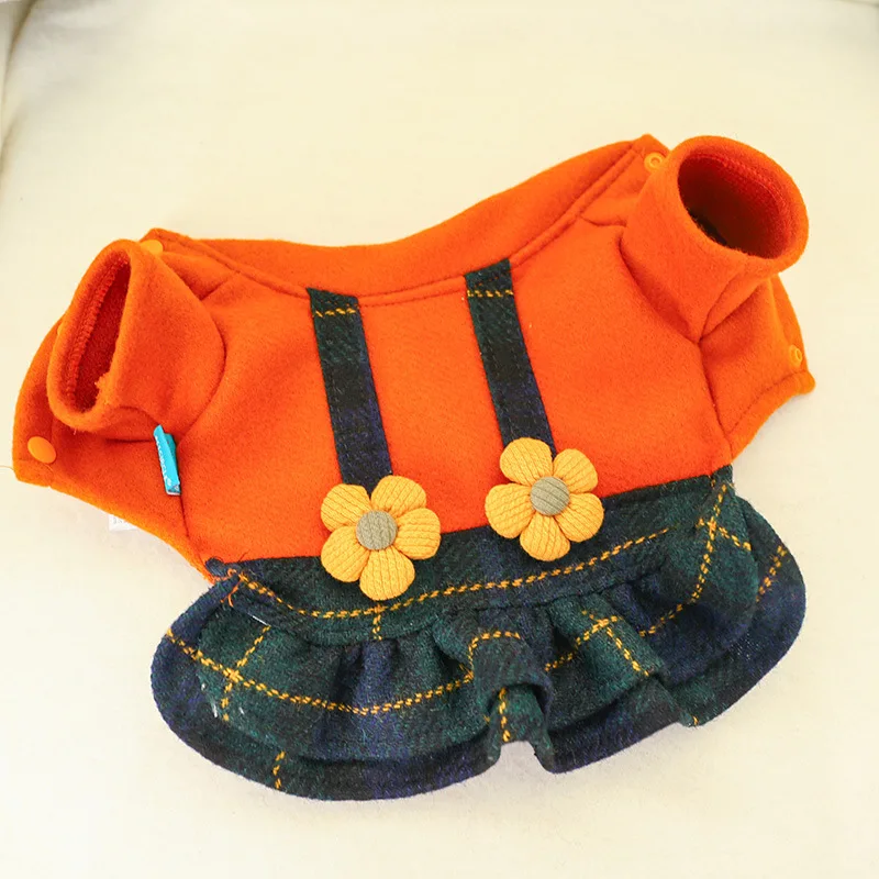Одежда для собак на осень и зиму новейшие оранжевые юбки шерстяное платье Прямая