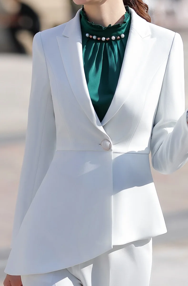 white jacket Белый офисный костюм, Женская юбка, асимметричные оборки, куртка, юбка, комплект, коллега, студенческий, интервьюер, Рабочий костюм 80879 - Цвет: white jacket