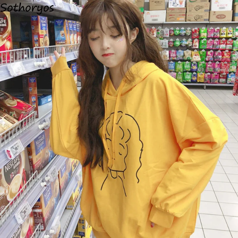

Hoodies Women Hooded ThickeningThicker Printed Chic Korean Style Drawstring Trendy Simple All-match Pullover Ulzzang Soft New