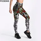 Леггинсы FCCEXIO женские с высокой талией, пикантные эластичные бесшовные штаны с 3D-принтом роз и черепов, для фитнеса