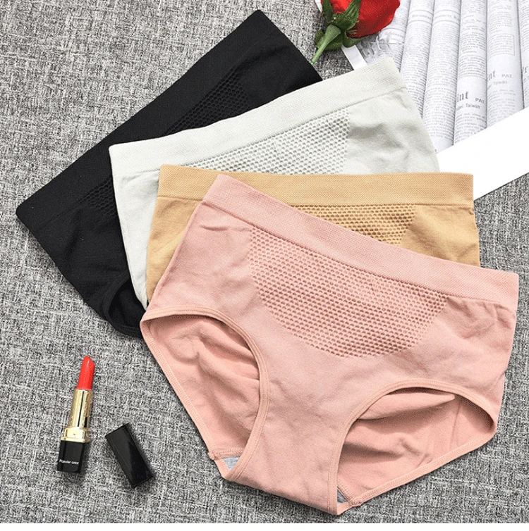 

New Japanese Seamless Mid-Waist Underwear Women's 3D Honeycomb Warm Palace Massage Women's Cotton Briefs