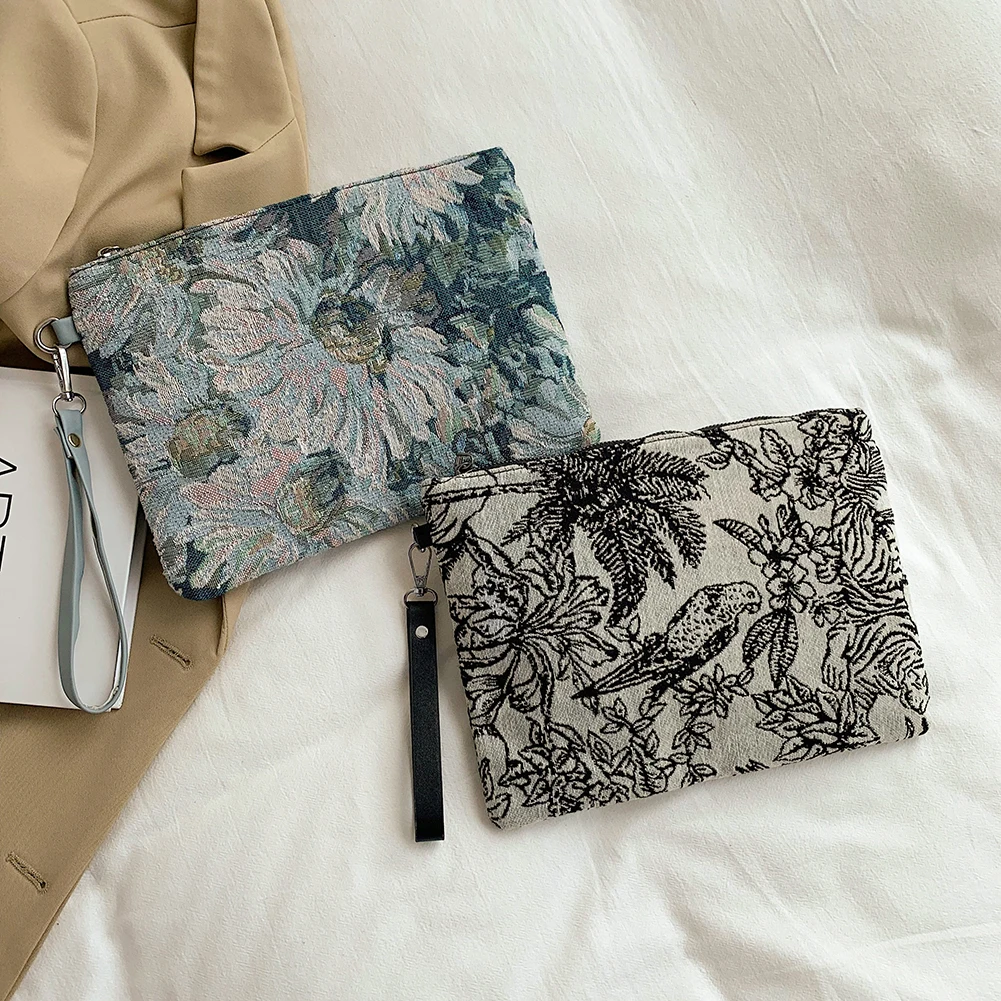 

Женские маленькие сумочки с ремешком на руку, кошельки, модные сумки-конверты с цветочным принтом масляной живописи, повседневные холщовые ...