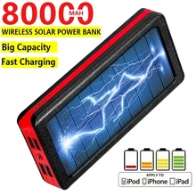 Solar Power Bank 80000mAh Portable Mobile Phone Fast Charger LED Light 4 USB Port External Battery for Xiaomi Iphone Samsung