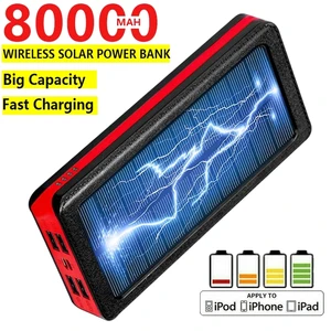 solar power bank 80000mah portable mobile phone fast charger led light 4 usb port external battery for xiaomi iphone samsung free global shipping