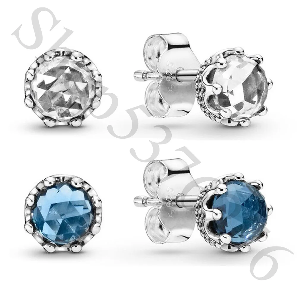 Аутентичные 925 пробы Серебряные Оригинальные прозрачные синие сверкающие короны