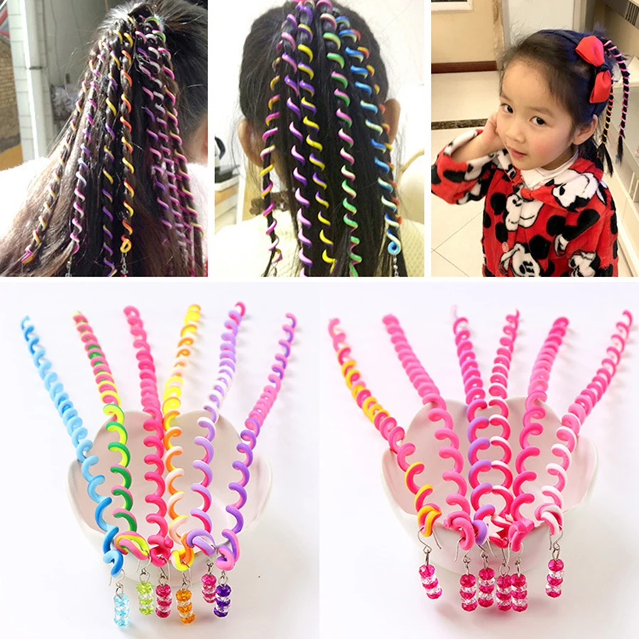

6pcs Rainbow Color Hair Braiding Tools for Girls Spiral Hair Bands for Styling Hair Hairstyle Elastic Headbands Hair Accessories