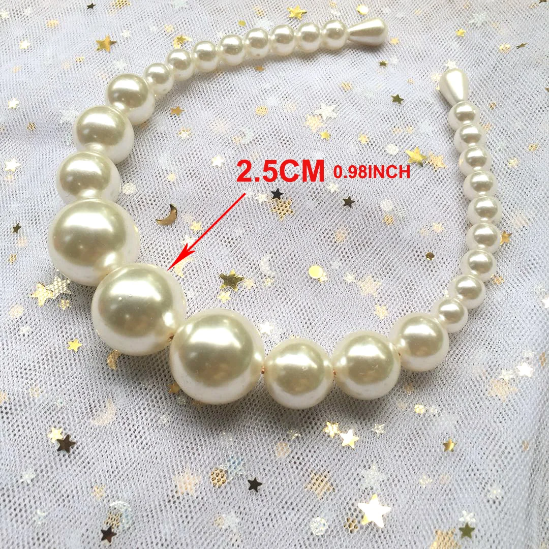 Повязка на голову женская большая цвета слоновой кости с жемчугом