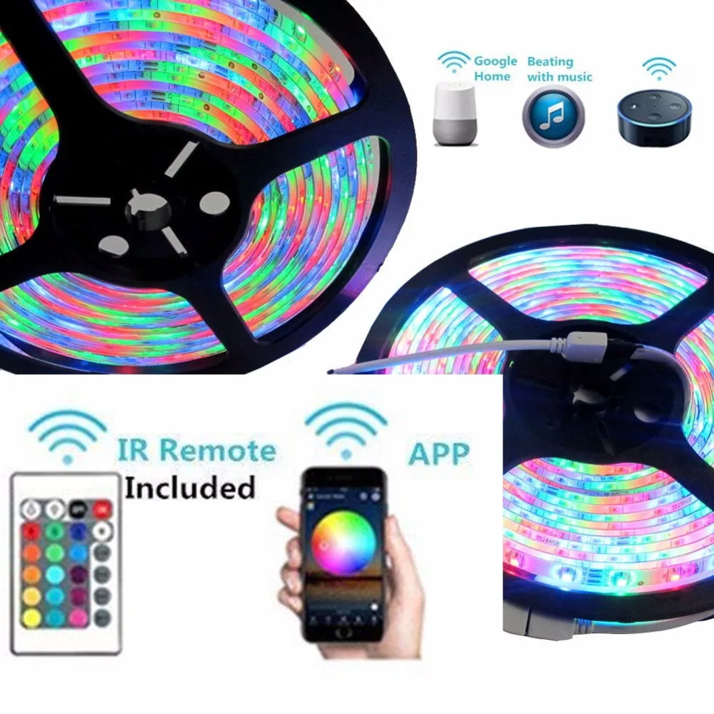 Светодиодный светильник 2835 SMD RGB лента 5 м 10 м 15 м 20 м DC12V 3528 Гибкая RGB Светодиодная лента e лента диод 24 кнопки контроллер WIF адаптер