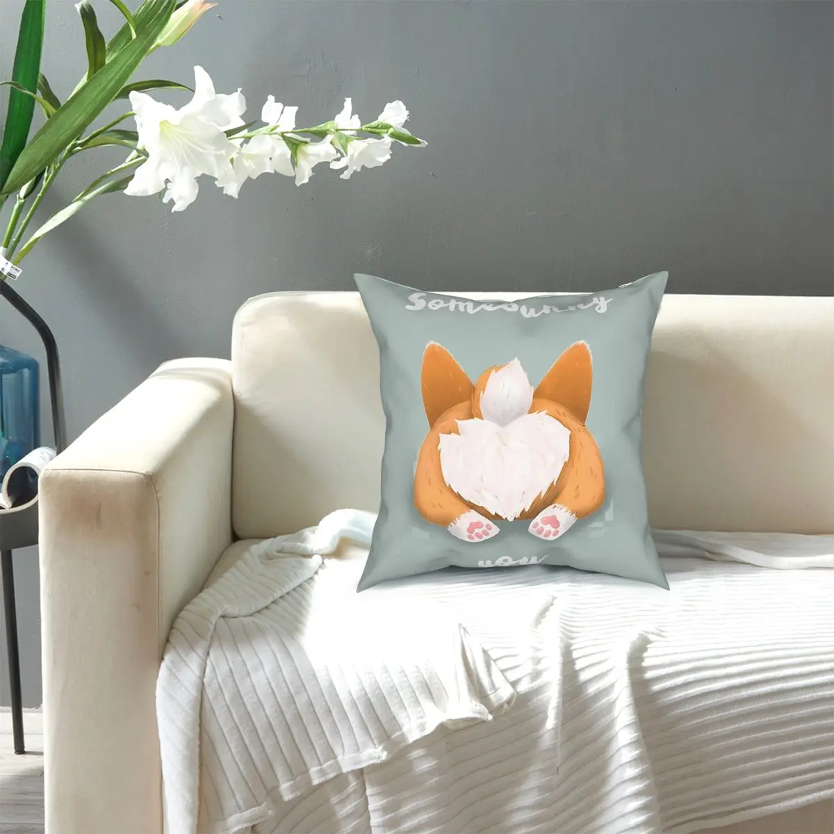 

Somebunny Loves You Corgi Butt Square Pillow Case Throw Pillow Vintage Cushion Covers