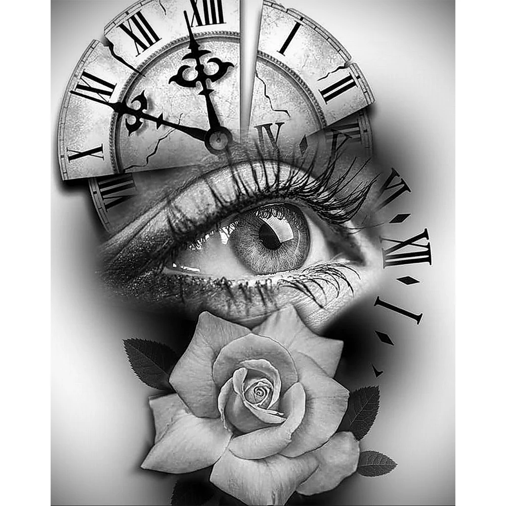 

XUEQIXIAOZU 5D Diy Diamond Painting Clock Rose Full Diamond Square Round Art Picture Embroidery Cross Stitch Set Decoration